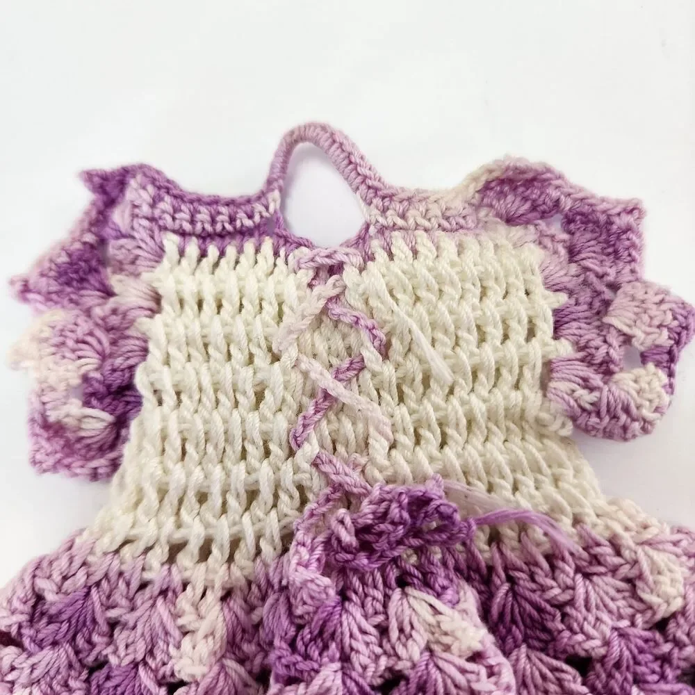 Vintage Crocheted Dress Hot Pad Lavendar and White